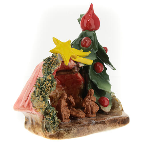 Cabane petite Nativité comète et sapin de Noël terre cuite Deruta colorée 15x15x10 cm 3