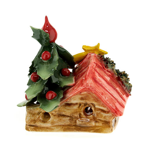 Cabane petite Nativité comète et sapin de Noël terre cuite Deruta colorée 15x15x10 cm 4