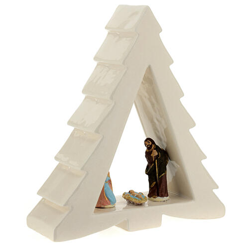 Pine-shaped white stable with Nativity, Deruta terracotta, 6 cm characters 3