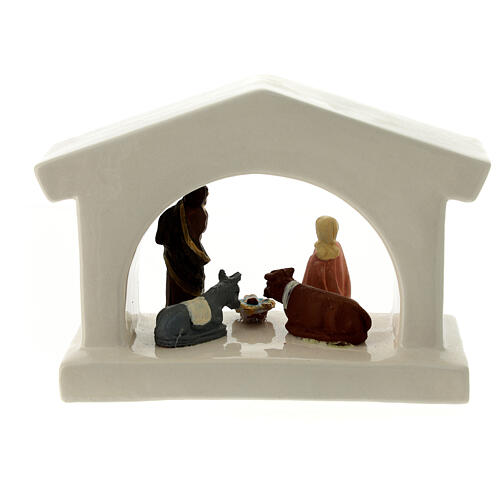 Modern white stable with Nativity, Deruta terracotta, for 6 cm Nativity Scene 4