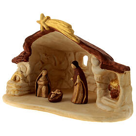 Stone-finished stable with Nativity, Deruta terracotta, for 6 cm Nativity Scene