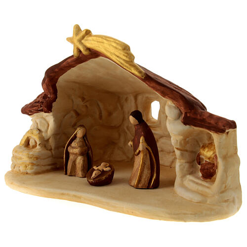 Stone-finished stable with Nativity, Deruta terracotta, for 6 cm Nativity Scene 2