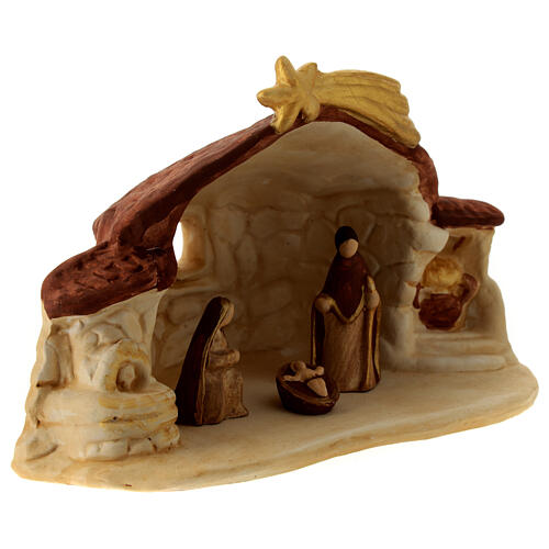 Stone-finished stable with Nativity, Deruta terracotta, for 6 cm Nativity Scene 3