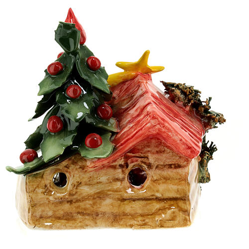 Small Nativity stable with tiled roof and Christmas tree, Deruta terracotta, 7x6x4 in 4