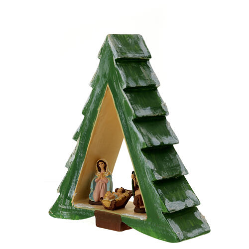 Pine-shaped stable with Nativity, painted terracotta, Deruta, 8 cm characters 2