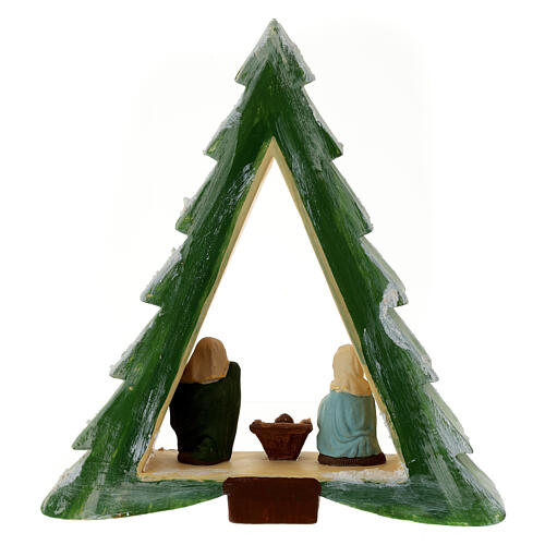 Pine-shaped stable with Nativity, painted terracotta, Deruta, 8 cm characters 4