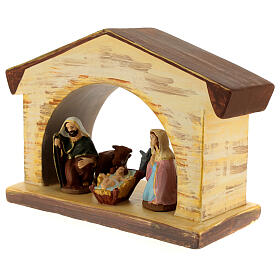 Nativity stable with Holy Family, Deruta terracotta with wooden finish, 7.5x11x4 in