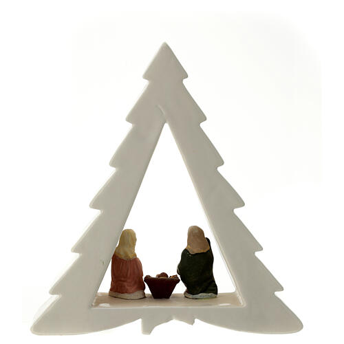 Pine-shaped white stable with Nativity, Deruta terracotta, 8 cm characters 4