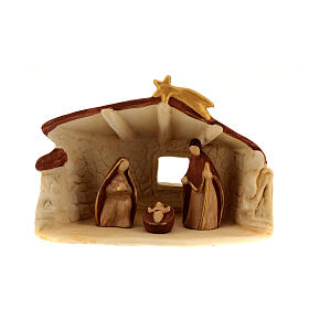 Stone-finished stable with stylised Nativity, Deruta terracotta, for 10 cm Nativity Scene
