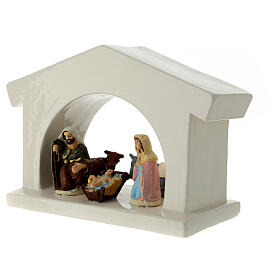 Modern white stable with Nativity, Deruta terracotta, 10 cm characters