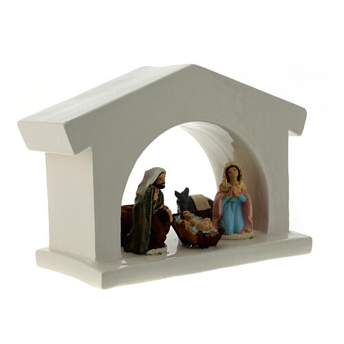 Modern white stable with Nativity, Deruta terracotta, 10 cm characters 3