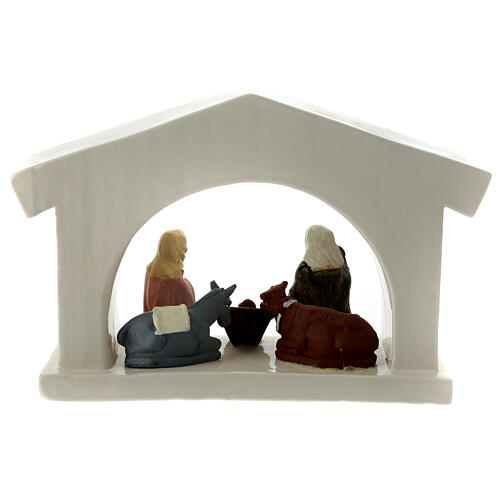 Modern white stable with Nativity, Deruta terracotta, 10 cm characters 4