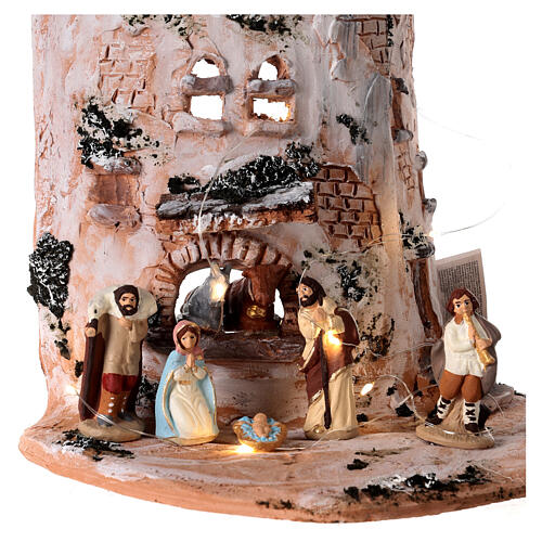 Ancienne tour avec Nativité terre cuite Deruta santons 6 cm et lumières 2