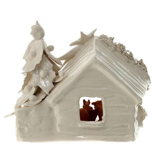 Nativity stable with Christmas tree, Deruta terracotta, 8x9x3 in 4