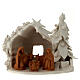 Cabane blanche avec Nativité comète et sapin terre cuite naturelle Deruta 20x25x15 cm s1
