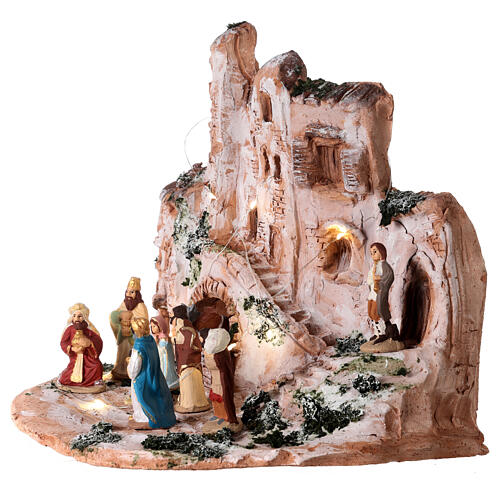 Village with Nativity Scene, painted 2.4 in figurines, Deruta terracotta 3