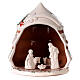 Pine-shaped stable with Nativity, medium size, painted Deruta terracotta, h 8 in s1
