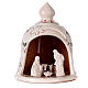 Bell-shaped stable with Nativity and holly pattern, painted Deruta terracotta, 7x6 in s1