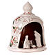Bell-shaped stable with Nativity and holly pattern, painted Deruta terracotta, 7x6 in s3