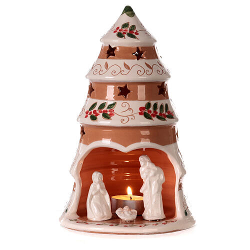 Christmas tree with Nativity, medium size, painted Deruta terracotta, 9x5.5 in 1