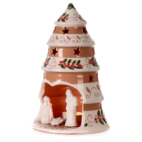 Christmas tree with Nativity, medium size, painted Deruta terracotta, 9x5.5 in 2