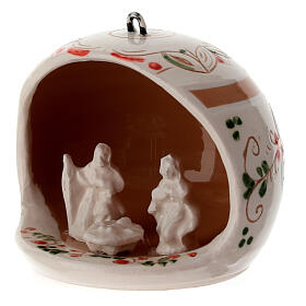 Open ball with Nativity, cream-coloured Deruta terracotta, 3 in