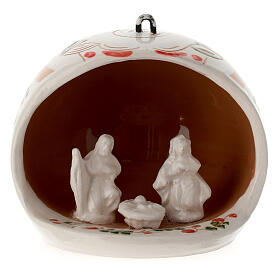 Open ball with Holy Family set in cream Deruta terracotta 8cm