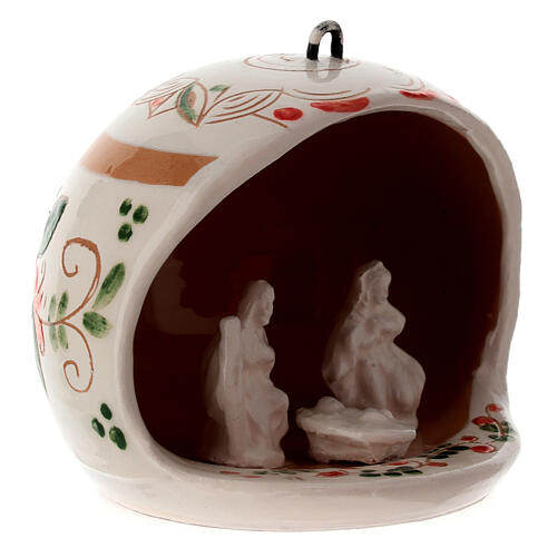 Open ball with Holy Family set in cream Deruta terracotta 8cm 3