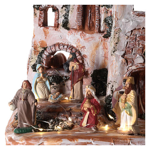 Setting with Nativity Scene, painted 2.4 in figurines, Deruta terracotta 2