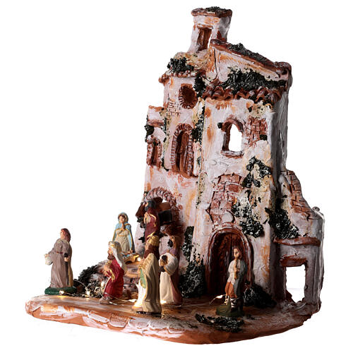 Setting with Nativity Scene, painted 2.4 in figurines, Deruta terracotta 3