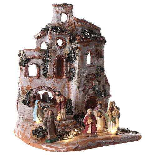 Setting with Nativity Scene, painted 2.4 in figurines, Deruta terracotta 4