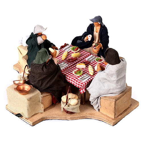 Figuras em movimento para Presépio personagens jantando na mesa 4 figuras altura média 12 cm 1