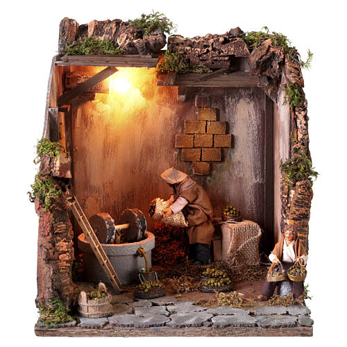 Santons animés scène moulin à huile 12 cm 1