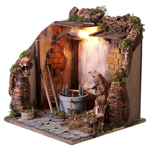 Animated nativity scene, oil mill scene 12 cm 3