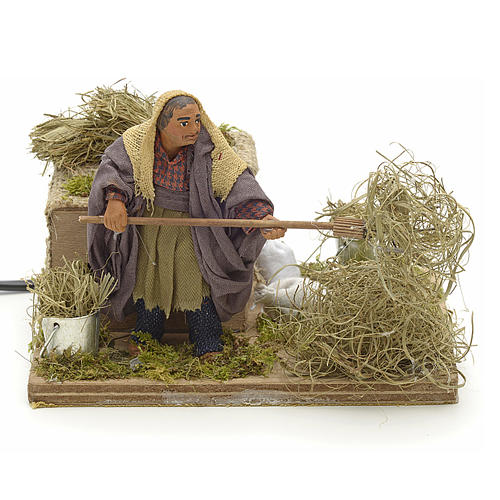 Animated Nativity scene figurine, peasant with hay 10 cm 1
