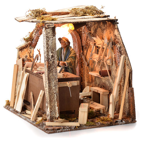 Santon animé, menuisier milieu crèche 14 cm 19