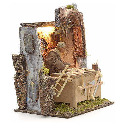 Animated Nativity scene set, carpenter 14 cm 14