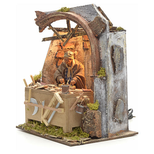 Animated Nativity scene set, carpenter 14 cm 15