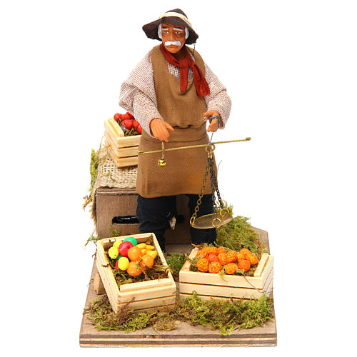 Animated Nativity scene figurine, greengrocer with scales 14 cm 1