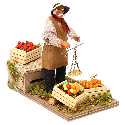 Animated Nativity scene figurine, greengrocer with scales 14 cm 3