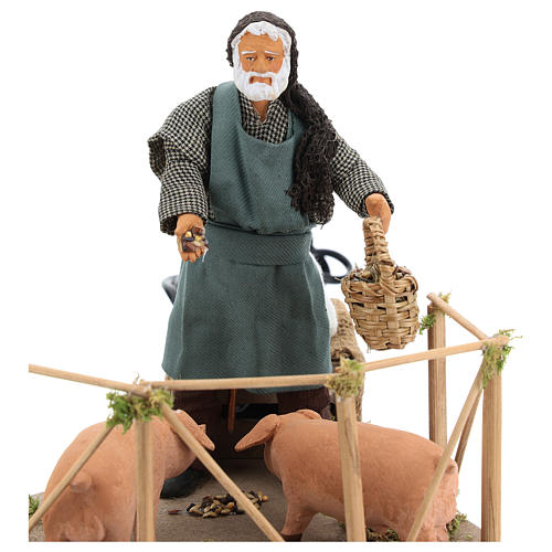Animated Nativity scene figurine, man feeding pigs 14cm 2