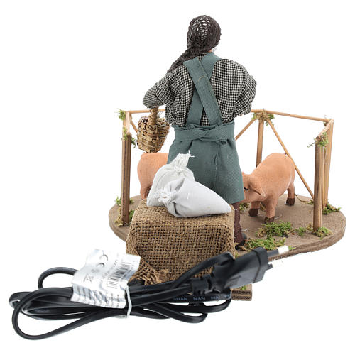 Animated Nativity scene figurine, man feeding pigs 14cm 5