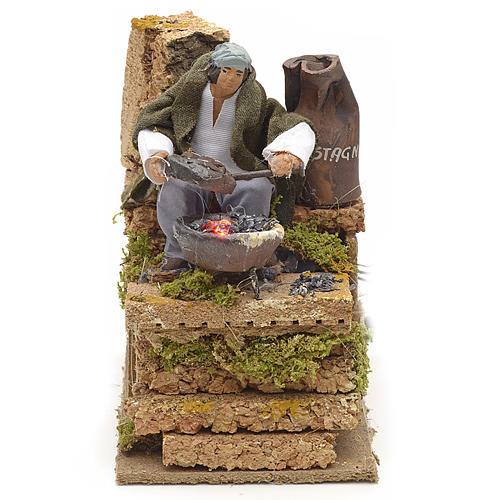 Animated nativity scene figurine, chestnut seller, LED fire effe 1