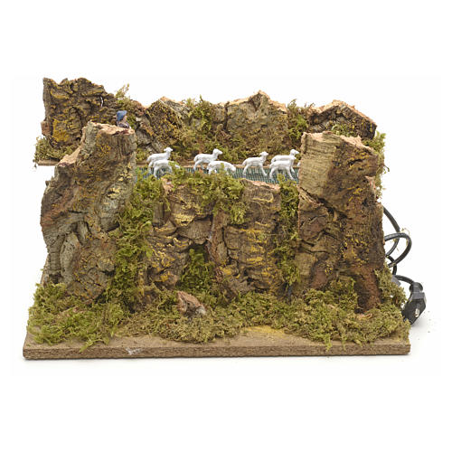 Troupeau en mouvement et berger pour crèche 33x18cm 1