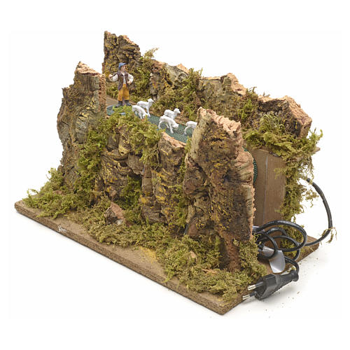 Troupeau en mouvement et berger pour crèche 33x18cm 3