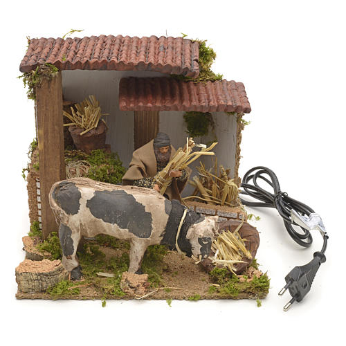Animated manger scene setting, cowshed 8 cm 4