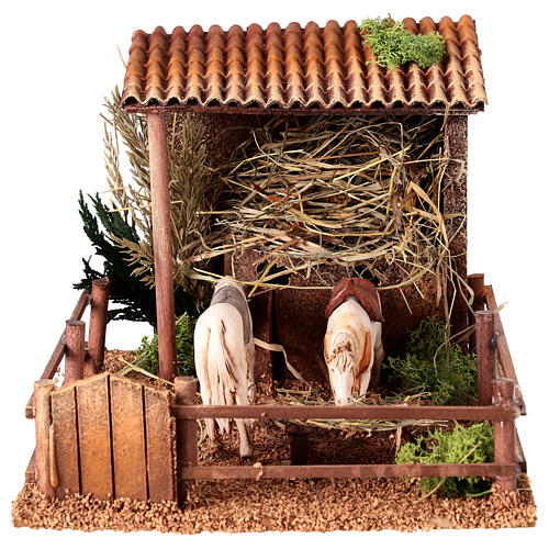 Animated nativity figurine, stable with moving horses 15x23x20cm 1