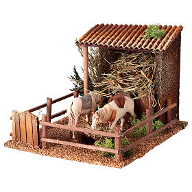 Ecurie avec chevaux animation crèche 15x23x20 cm