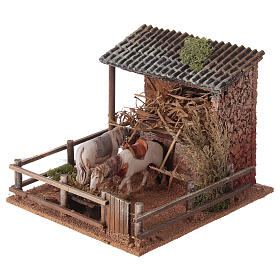 Animated nativity figurine, stable with moving horses 15x23x20cm