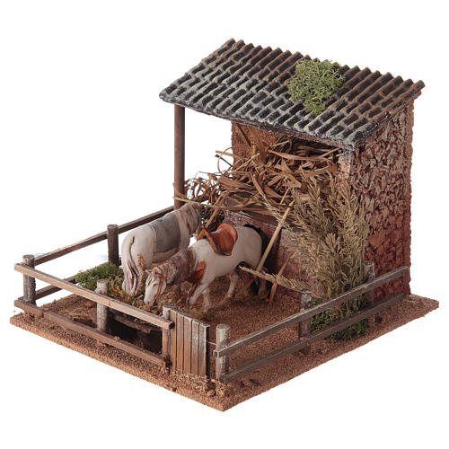 Animated nativity figurine, stable with moving horses 15x23x20cm 2